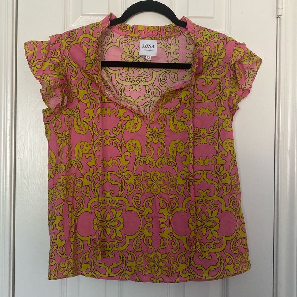 MISA Los Angeles Ruffle Short Sleeve Blouse (XS)